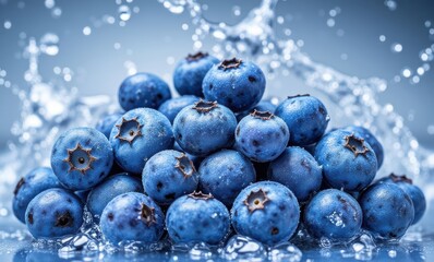 Wall Mural - Fresh blueberries with splashes of water