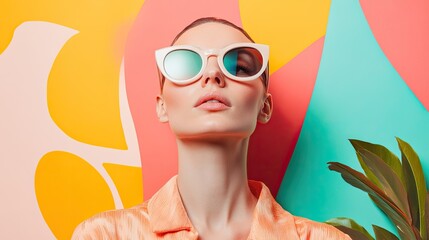 Poster - minimalist maximalism concept blending simplicity and eclectic elements showcased in portrait of person surrounded