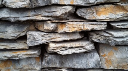 Poster - Textured Surface of Natural Stone Wall with Varied Tones, Gray and Brown Layers Showing Weathered Appearance and Unique Character for Architectural Use in Design Projects