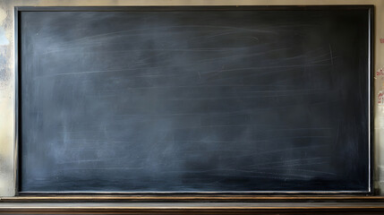 Poster - Empty black chalkboard or blackboard in a vintage grunge and textured classroom or lecture hall setting  Blank space for copy presentation or educational content