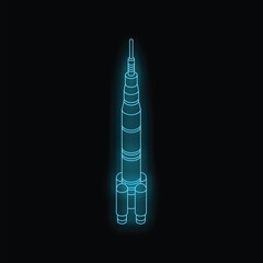 Aufkleber - Glowing blue neon rocket launching into the dark vastness of space, symbolizing space exploration and technological advancement
