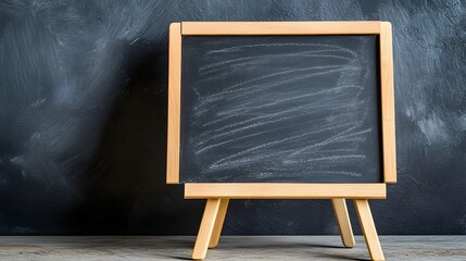 Leinwandbilder - Empty black chalkboard or blackboard mounted on a wooden easel in a classroom lecture hall or office setting  Blank slate available for writing drawing presentations lessons