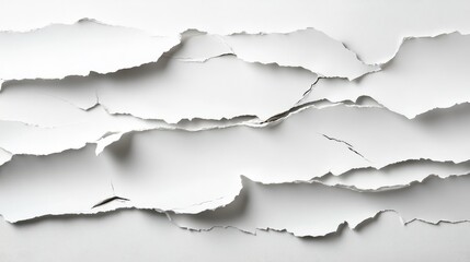 Poster - Abstract Close-Up of Torn White Paper with Frayed Edges and Subtle Shadows Creating a Textured Surface Perfect for Backgrounds or Design Projects