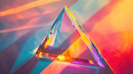 Poster - Iridescent Glass Prism Reflecting Colorful Light Rays on a Soft Background, Creating an Artistic and Captivating Display of Reflection and Refraction