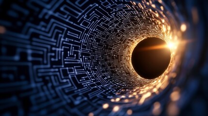 Poster - Abstract Digital Tunnel With Glowing Particles And Circuit Board Patterns
