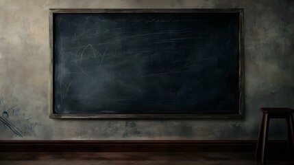 Poster - empty classroom with large black chalkboard in a modern academic setting ready for the next lesson o