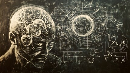 Aufkleber - Futuristic and enigmatic digital visualization of the human mind and brain exploring the concepts of intelligence innovation technology and the mysteries of consciousness and cognition