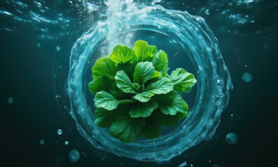 Wall Mural - Vibrant lettuce surrounded by bubbles underwater