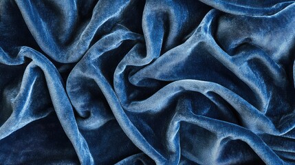 Poster - Luxurious Deep Blue Velvet Fabric with Rich Texture and Elegant Drapery, Perfect for Fashion, Interior Design, and Textile Applications Reflecting Opulence and Comfort