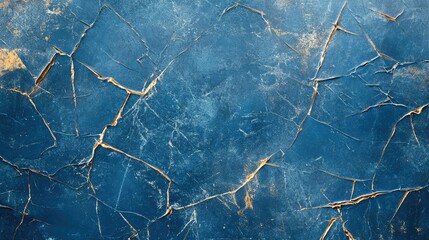 Poster - Textured blue surface with deep cracks and golden accents, perfect for backgrounds, wallpapers, and artistic projects showcasing weathered beauty and contrast in design.