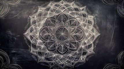 Aufkleber - Intricately designed monochrome mandala pattern displayed on a chalkboard backdrop