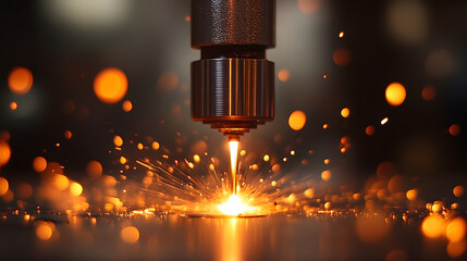 Aufkleber - A high-precision laser cutting tool emits bright sparks while shaping metal, showcasing the beauty and power of modern fabrication technology