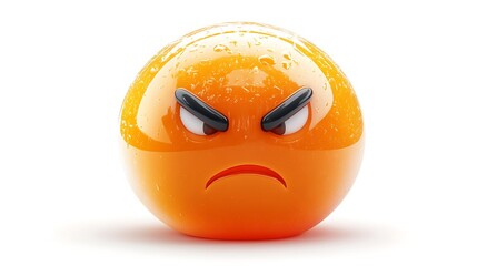 Angry emoticon, 3D render, isolated on white background, digital art, possible use in social media or digital communication