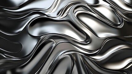 Fototapete - Mesmerizing abstract composition featuring dynamic metallic waves and flowing curves in a shimmering monochrome backdrop  The smooth sleek and reflective surfaces create a futuristic modern