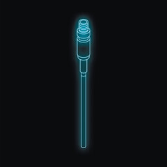 Poster - Neon blue glowing cable connector standing on black background, representing technology, connection and innovation