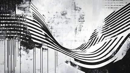 Aufkleber - Mesmerizing Abstract Wave Pattern with Dynamic Movement and Fluid Geometric Shapes in Monochromatic Tones