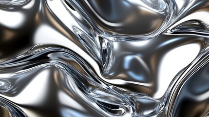 Fototapete - Mesmerizing Metallic Liquid Flow A Captivating Abstract Digital Artwork of Undulating Shimmering Metallic Surfaces in Motion Creating a Hypnotic and Futuristic Visual Experience