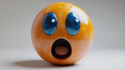 Poster - 3D Rendered Surprised Emoticon, Digital Art, Smiling Face, Bright Colors, Creative Design, Stock Image, Suitable for Social Media or Website Background