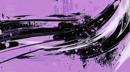 Poster - Abstract Vibrant Purple Background with Dynamic Brush Strokes, Drips, and Splashes of Black and White for Artistic, Creative, and Modern Designs