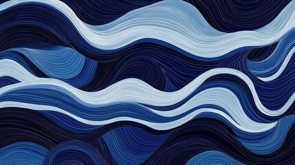 Poster - Abstract Waves in Shades of Blue and White with Flowing Patterns for Backgrounds, Textures, and Artistic Designs in Modern Digital Art Creations