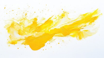 Poster - Bright and Vibrant Yellow Abstract Paint Splash Creating a Dynamic Visual Effect on a Clean White Background for Artistic Inspiration and Creative Projects