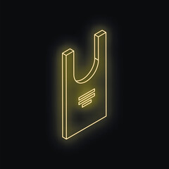 Poster - Neon yellow shopping bag glowing on a black background, viewed from an isometric perspective