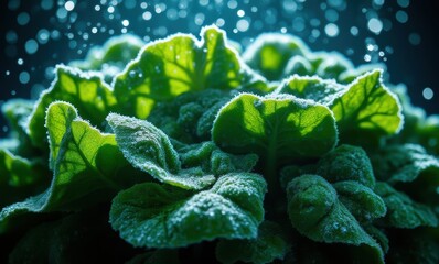 Canvas Print - Fresh green leaves glisten in water droplets