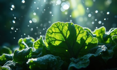 Canvas Print - Lush green leaves glistening in sunlight