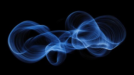 Poster - Abstract Blue Waves on Black Background, Fluid Motion, Ethereal Forms, Light Trails, Energy Swirls, Digital Artwork, Visual Harmony, Dynamic Flow Patterns