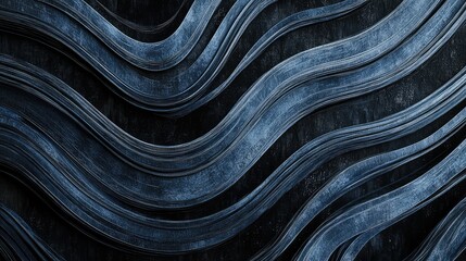Poster - Abstract dark textured background featuring flowing waves in shades of blue and black, showcasing depth and dimension for artistic and design elements usage