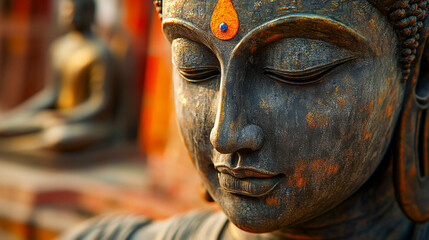 Wall Mural - Close up of Gautam Buddha statue at a Buddhist monastery at Sarnath, Varanasi, India