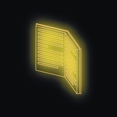 Poster - Open book glowing with neon yellow lines, representing knowledge, reading, and information against a dark background