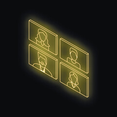 Poster - Glowing yellow video conference displays portraits of colleagues attending online meeting, symbolizing working from home