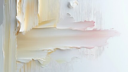 Poster - Abstract art with textured brush strokes in soft tones of yellow, orange, pink, and white against a smooth white background, creating a serene and modern aesthetic for interior design.