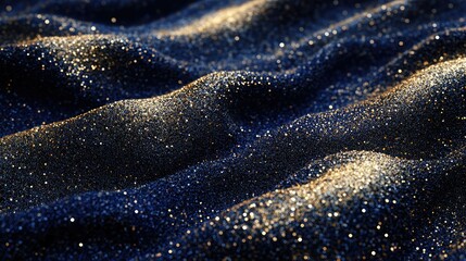 Poster - Sparkling Surface of Dark Blue Sand with Golden Highlights, Capturing the Elegance and Beauty of Glittering Particles Reflecting Light in a Captivating Pattern