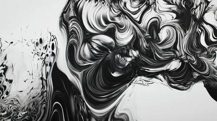 Poster - Abstract Black and White Swirling Patterns with Fluid Organic Shapes Creating a Visual Flow in a Modern Artistic Design Suitable for Backgrounds and Textures