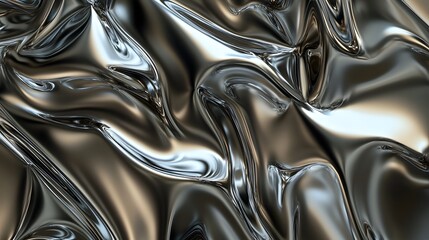 Fototapete - Shiny Metallic Fabric Pattern with Flowing Reflective Textures and Dynamic Curving Shapes  Elegant Luxurious and Futuristic Abstract Background Design in Monochrome Color Palette