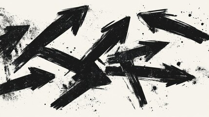 Poster - Abstract Art of Chaotic Directional Arrows in Bold Black Ink on Pale Background, Representing Movement, Change, and Dynamic Forces in Modern Design Concepts