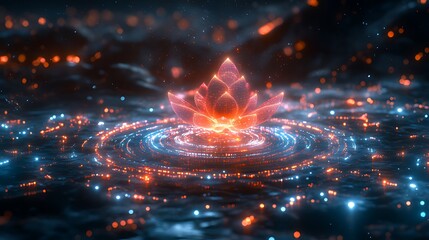 Wall Mural - Glowing lotus, cosmic pond, energy, digital art, spiritual