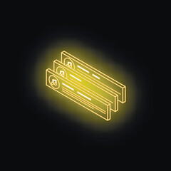 Poster - Three glowing neon yellow music playlist bars on black background representing online music streaming service