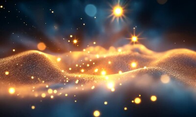 Wall Mural - Ethereal glowing waves of light and particles creating a magical atmosphere in a cosmic backdrop