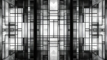 Poster - Abstract geometric design featuring intricate black and white patterns with layered textures, creating a modern and sophisticated visual effect for backgrounds and prints.