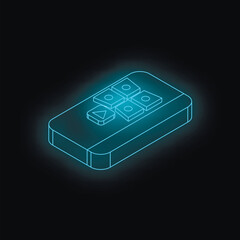 Poster - neon blue remote control hovering over a dark background, featuring an isometric projection