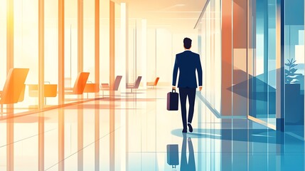 Aufkleber - Businessman walking in modern office hallway