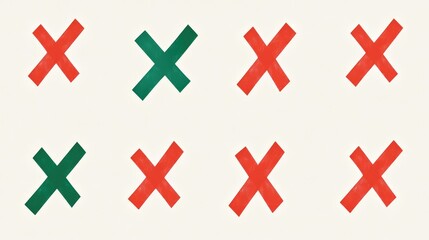Poster - Abstract pattern featuring red and green crosses in a grid formation, creating a visually striking design on a soft beige background perfect for modern art applications