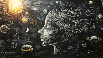Poster - Surreal and fantastical of a cosmic universe filled with planets stars galaxies nebulae and other celestial phenomena  Abstract and visionary space and astronomy concept