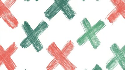 Poster - Colorful Brush Stroke Pattern Featuring Bold Red and Green Crosses on a Clean White Background Ideal for Contemporary Design and Creative Projects