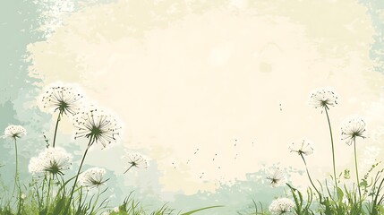 Poster - Artistic dandelion field, light pastel colors, soft background, nature illustration, for print or web use