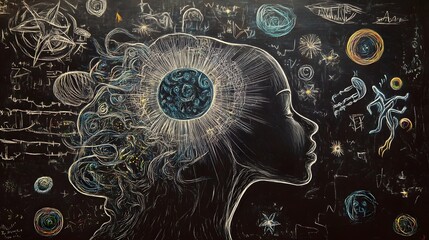Poster - Surreal psychedelic and visionary digital exploring the depths of the human psyche consciousness and the mystical realms of the cosmos