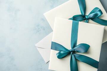 Wall Mural - Elegant Gift Wrapping with Teal Ribbon